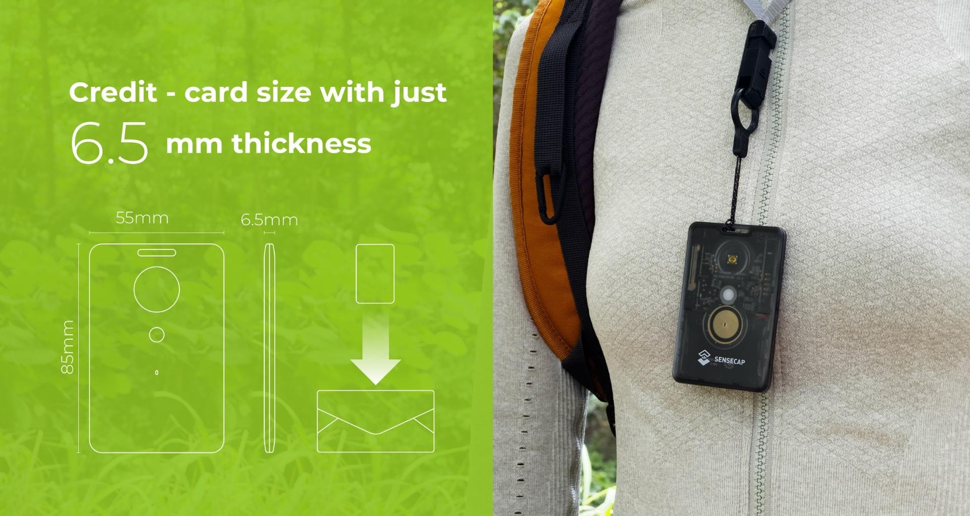 T1000-E 追踪器尺寸对比，与信用卡大小相同